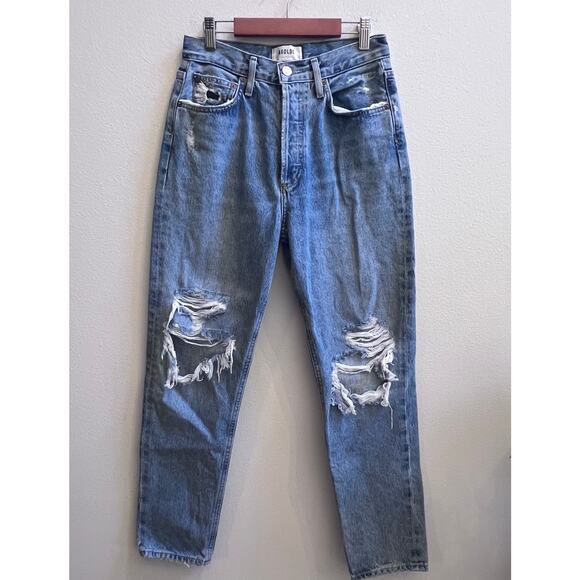 AGOLDE FEN Long High Rise Straight Leg Blue Jean Distressed Women's 25 (27x27) - Picture 2 of 10